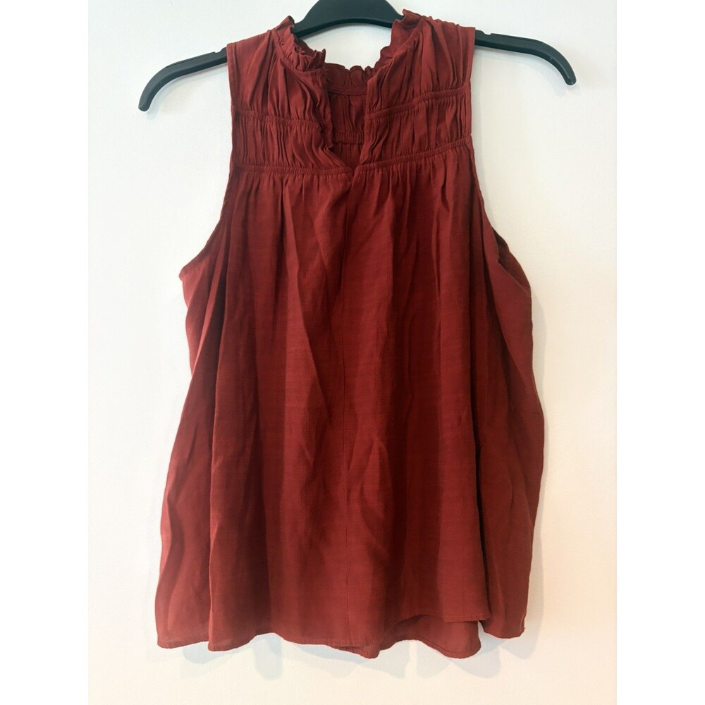 Nine West Rust Sleeveless Ruffle Neckline Blouse Casual size L